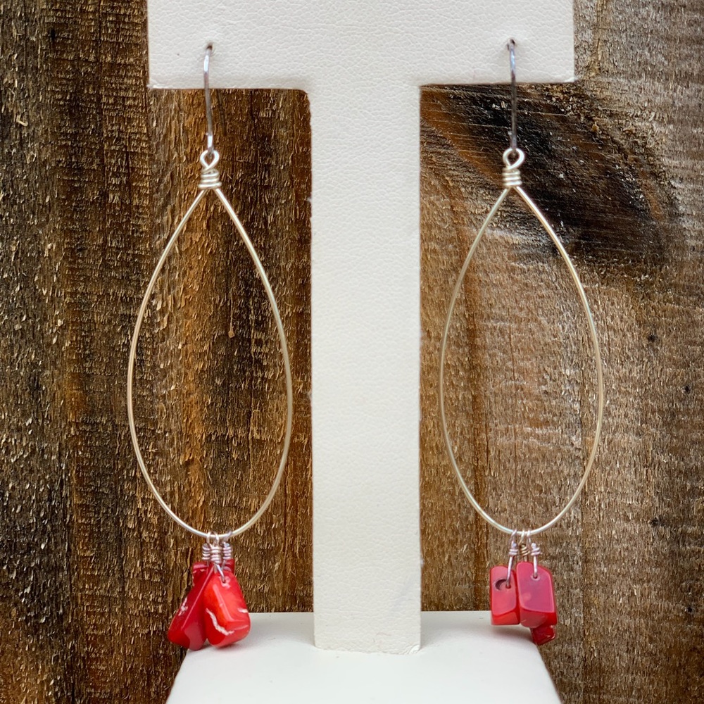 SS and Red Coral hoop earrings